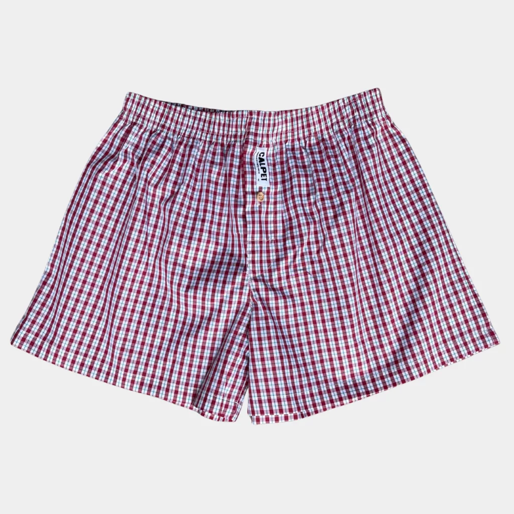 Caleçon parachute Calpet 032 — vue face — coupe ample — illustration tissu upcyclé — style décontracté.