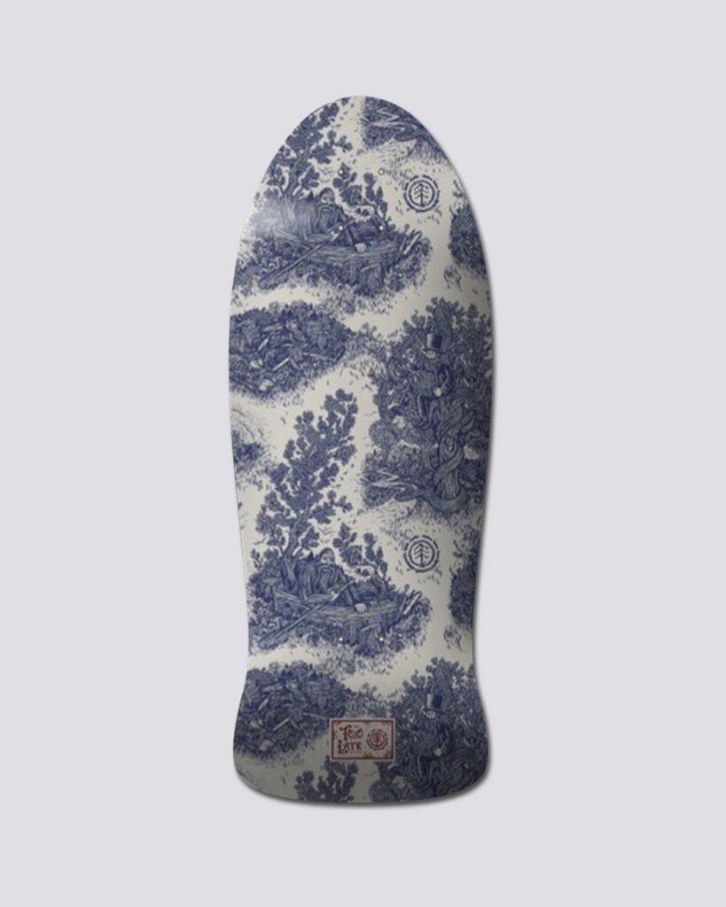 Planche skateboard Element Timber Too Late 1984 – deck 7 plis érable canadien, shape popsicle, concave medium – design graphique unique.